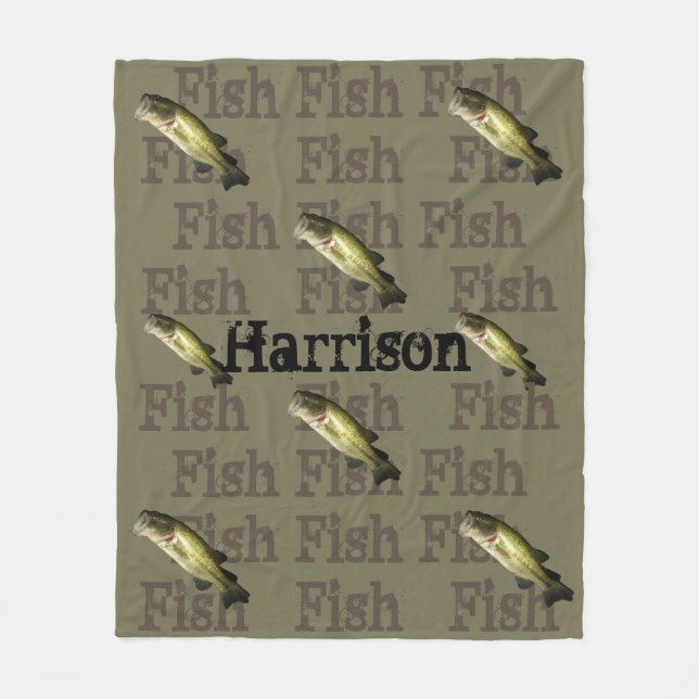 Bass Fishing Custom Name Medium Fleece Blanket (Front)