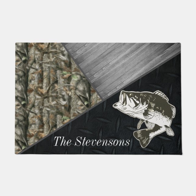 Bass Fishing Family Name Camo Welcome Doormat (Front)