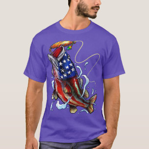 Bass Fishing Fish American Flag Dad Father Fourth T-Shirt