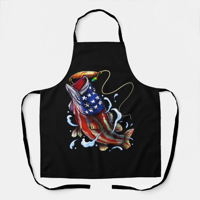 Bass Fishing Fish American Flag Patriotic Fishing Apron (Front)