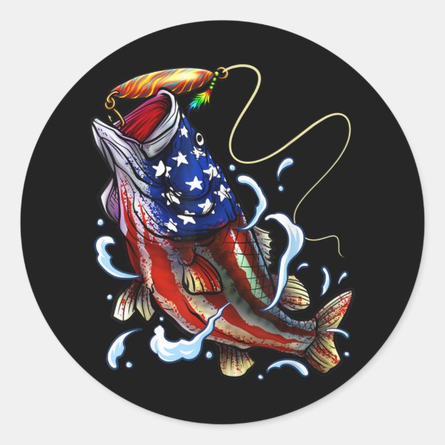Bass Fishing Fish American Flag Patriotic Fishing Classic Round Sticker (Front)