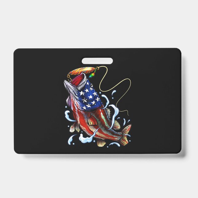 Bass Fishing Fish American Flag Patriotic Fishing ID Badge (Front)