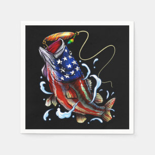 Bass Fishing Fish American Flag Patriotic Fishing Napkin