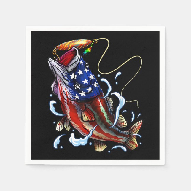 Bass Fishing Fish American Flag Patriotic Fishing Napkin (Front)