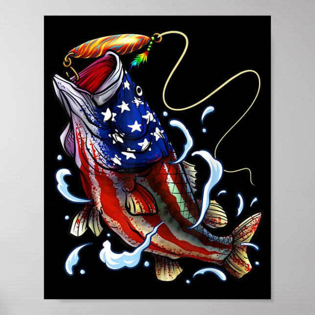 Bass Fishing Fish American Flag Patriotic Fishing Poster (Front)