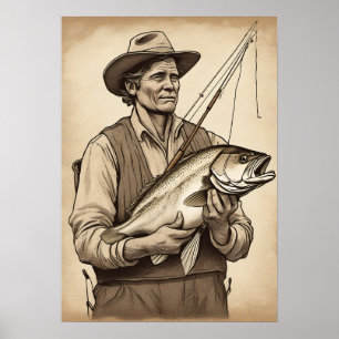 Bass Fishing Fisherman Vintage Rod Reel Gift for A Poster