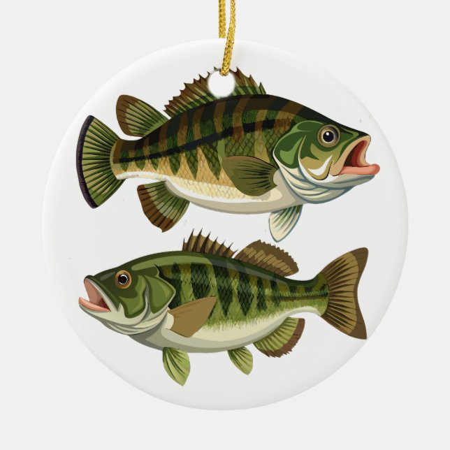 Bass Fishing Fishermen and Fisherwomen Ceramic Tree Decoration (Front)