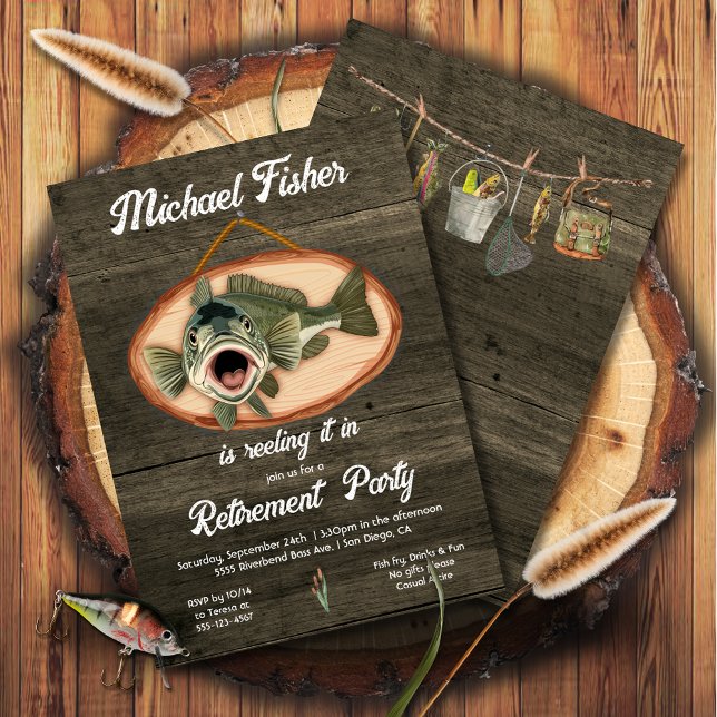 Bass Fishing Funny Retirement Reeling it in Invitation (Creator Uploaded)