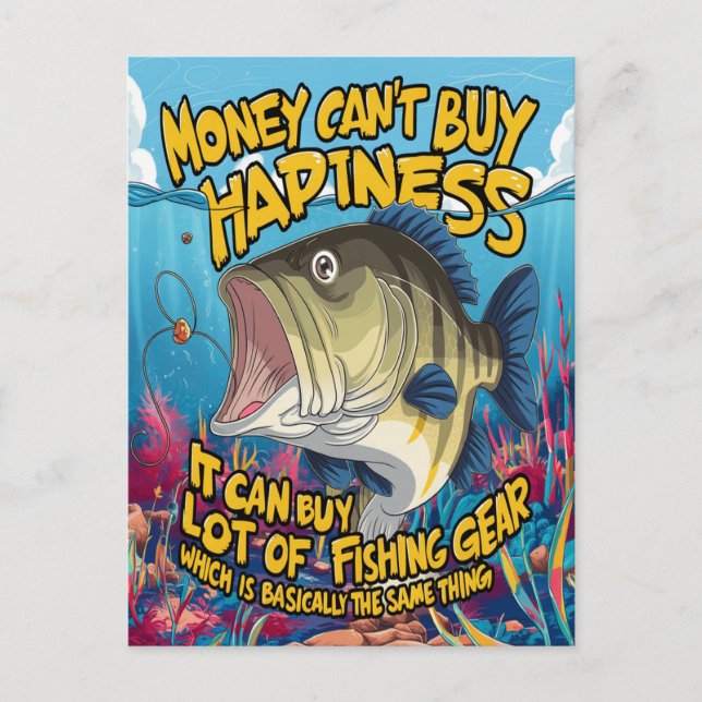 Bass Fishing Gear: Happiness in a Bite Postcard (Front)
