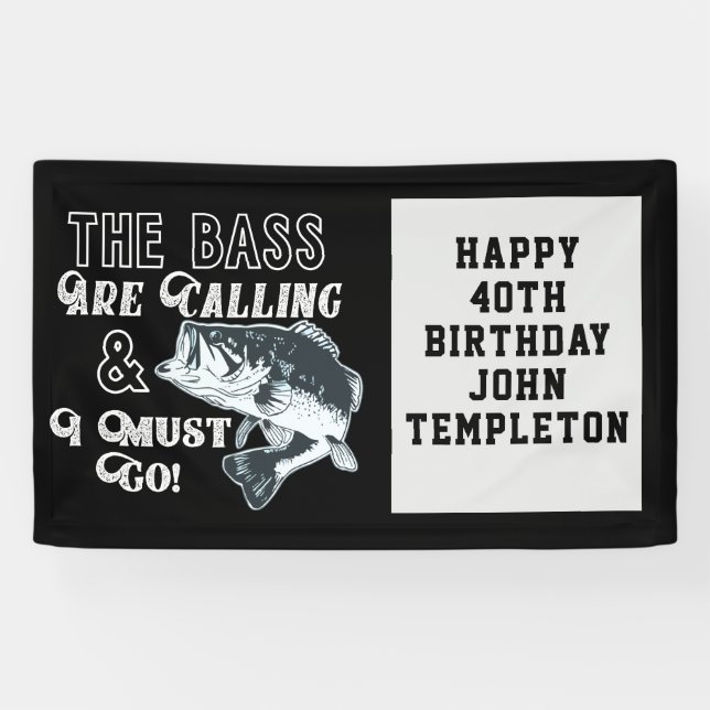 Bass Fishing Happy Birthday Banner Add Age (Horizontal)