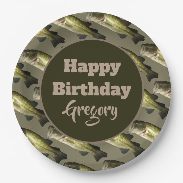 Bass Fishing Happy Birthday Party Personalised Paper Plate (Front)
