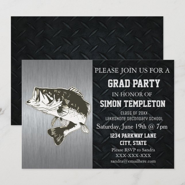 Bass Fishing Highschool College Graduation Party Invitation (Front/Back)