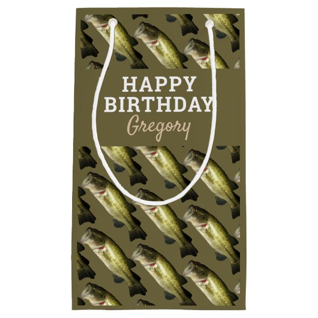 Bass Fishing Hobby Birthday Mens Personalised Small Gift Bag (Front)