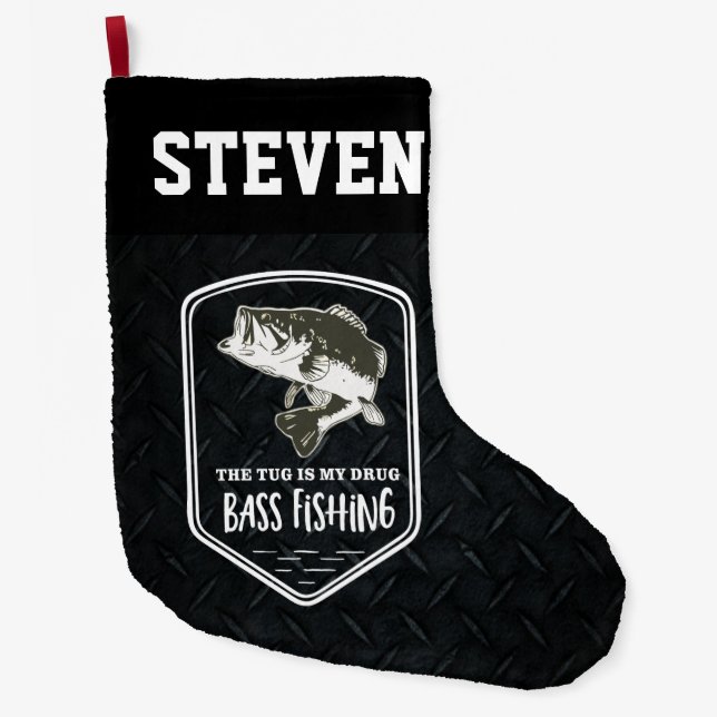 Bass Fishing Quote Men's Hobby Sport Large Christmas Stocking (Front)