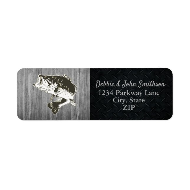 Bass Fishing Return Address Black Sports Hobby (Front)