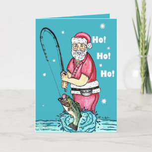 Bass Fishing Santa Claus Christmas Card