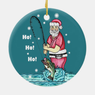 Bass Fishing Santa Claus Christmas Ceramic Tree Decoration