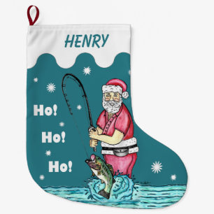 Bass Fishing Santa Claus Large Christmas Stocking