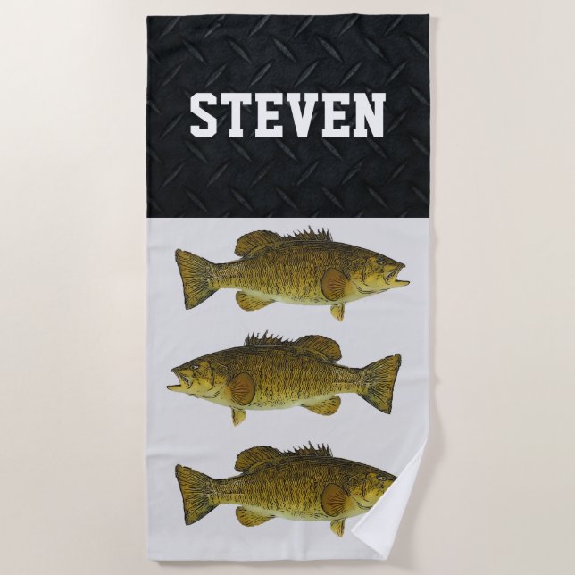 Bass Fishing Smallmouth Men's Sport Name Beach Towel (Front)