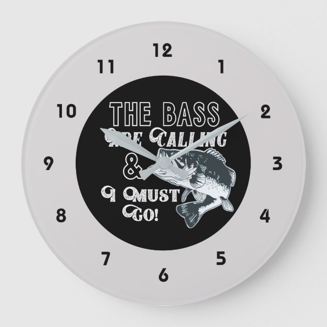Bass Fishing Sport Hobby Quote For Men Large Clock (Front)