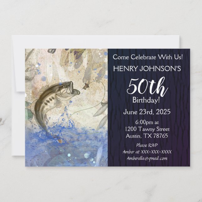 Bass Fishing Themed 50th Birthday Invitation (Front)