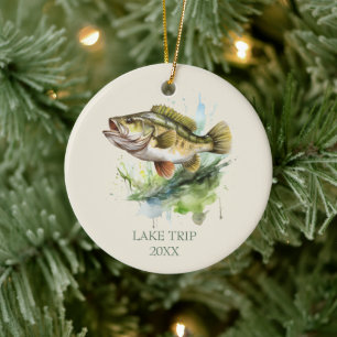 Bass Fishing Trip Dated Fish Ceramic Tree Decoration