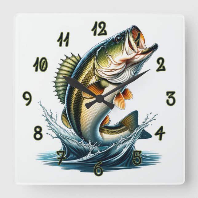 Bass Fishing Wall Clock - Jumping Largemouth Bass (Front)