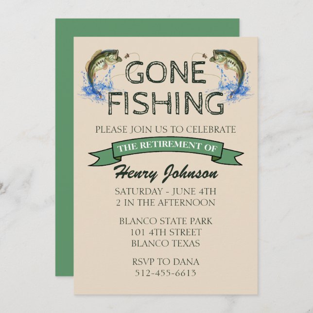 Bass Gone Fishing Retirement Invitation (Front/Back)