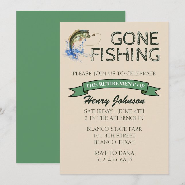Bass Gone Fishing Retirement Invitation (Front/Back)