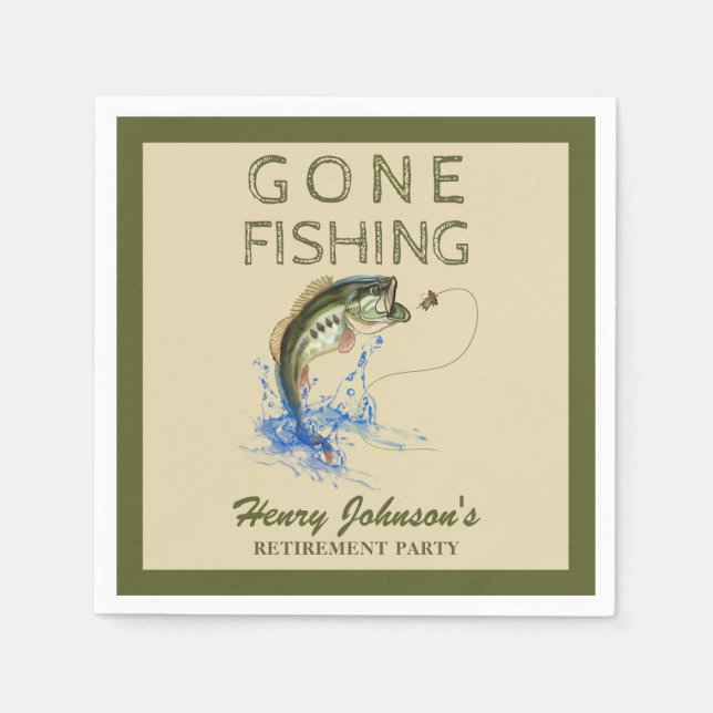Bass Gone Fishing Retirement Napkin (Front)