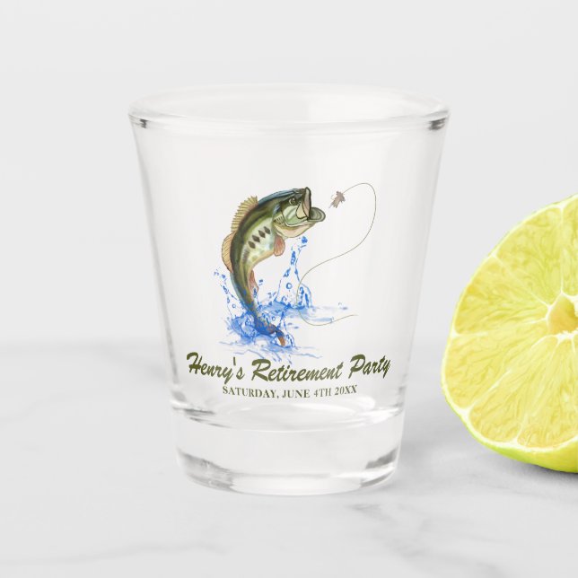 Bass Gone Fishing Retirement Shot Glass (Front)
