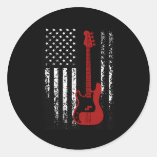 Bass Guitar American Flag Bass Guitar Classic Round Sticker
