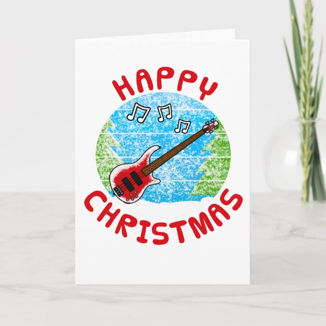 Bass Guitar Christmas Card Bassist Musician (Front)