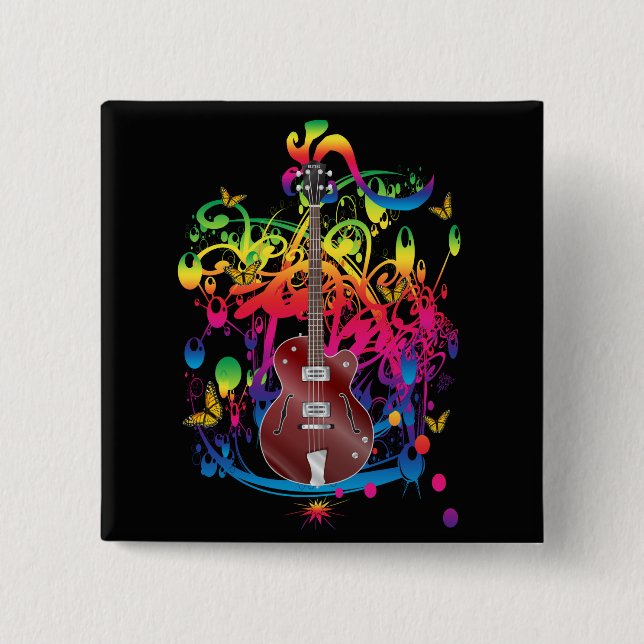 Bass Guitar Colour splash 15 Cm Square Badge (Front)