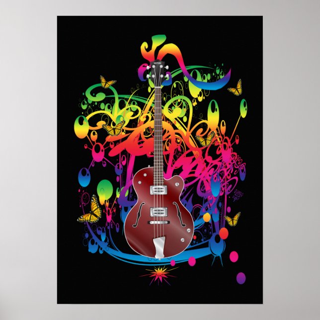 Bass Guitar Colour splash Poster (Front)