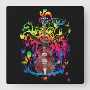 Bass Guitar Colour splash Square Wall Clock