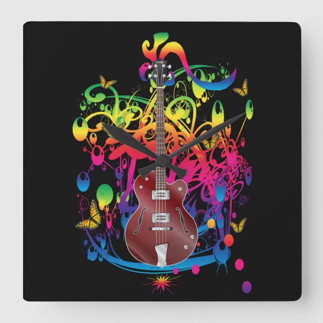 Bass Guitar Colour splash Square Wall Clock (Front)