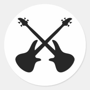 bass guitar crossed classic round sticker