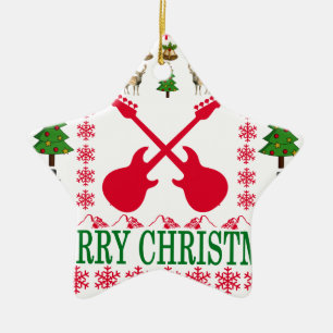 BASS GUITAR MERRY CHRISTMAS . CERAMIC TREE DECORATION