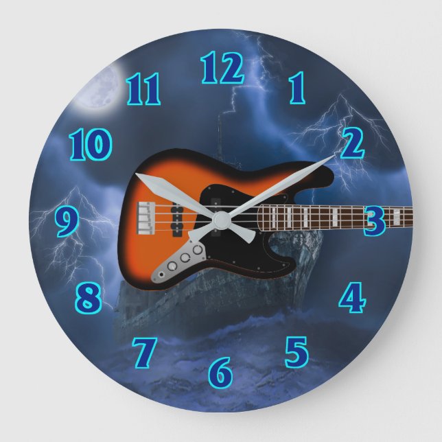 Bass Guitar Player Large Clock (Front)