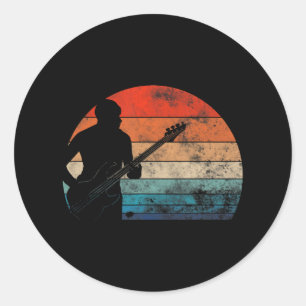 Bass Guitar Player Retro Vintage Bass Clef Classic Round Sticker