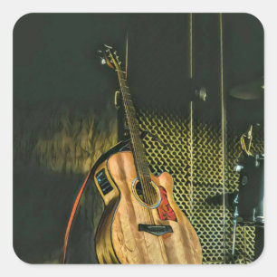 Bass guitar player square sticker