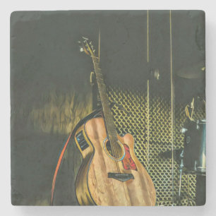 Bass guitar player stone coaster