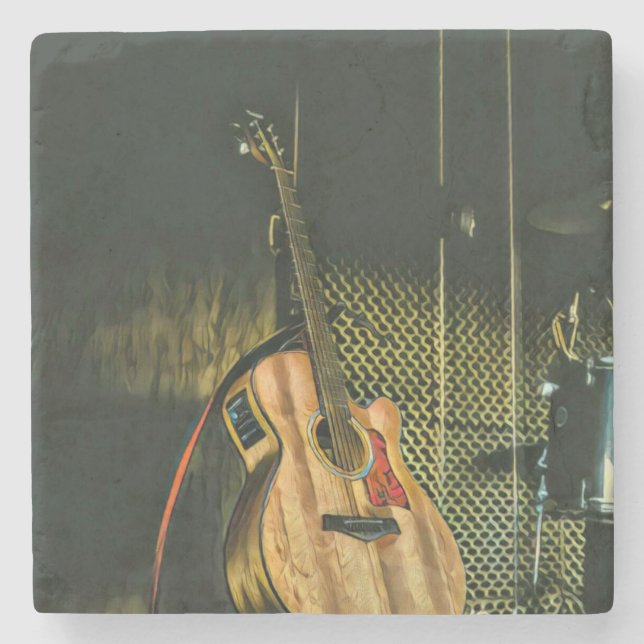 Bass guitar player stone coaster (Front)