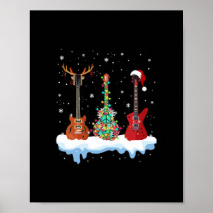 bass guitar santa hat reindeer hippie guitar lover poster