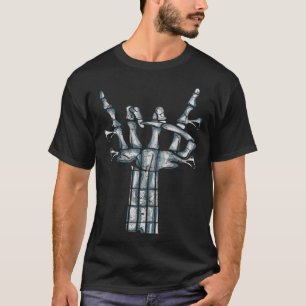 Bass guitar skeleton rock hand four-sided electric T-Shirt