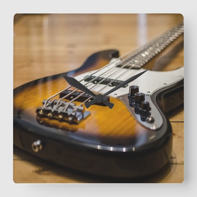 Bass Guitar Square Wall Clock (Front)