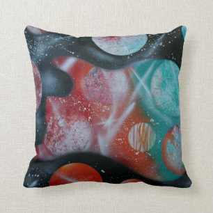 bass guitar teal planets spacepainting cushion