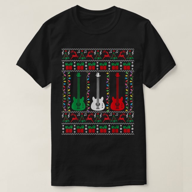 Bass Guitar Ugly Christmas Sweater Guitar Player X (Design Front)