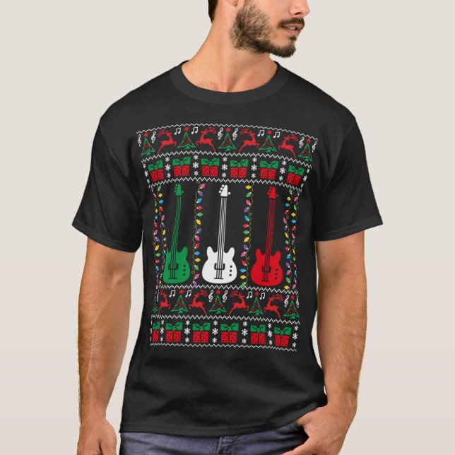 Bass Guitar Ugly Christmas Sweater Guitar Player X (Front)